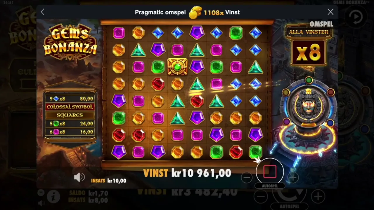 Gems Bonanza: pantalla